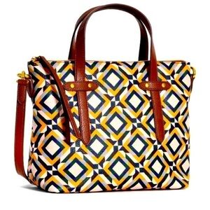 Fossil Bag Felicity Satchel Geometric Casual Boho Chic Artsy Travel Yellow